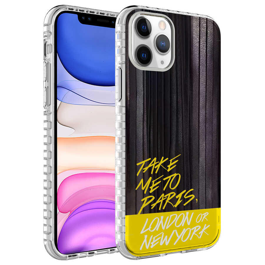 Apple iPhone 11 Pro Max Kılıf Airbag Kenarlı Renkli Desenli Silikon Zore Elegans Kapak