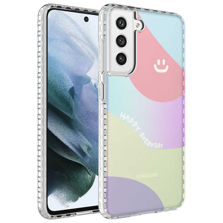 Galaxy S21 FE Kılıf Airbag Kenarlı Renkli Desenli Silikon Zore Elegans Kapak