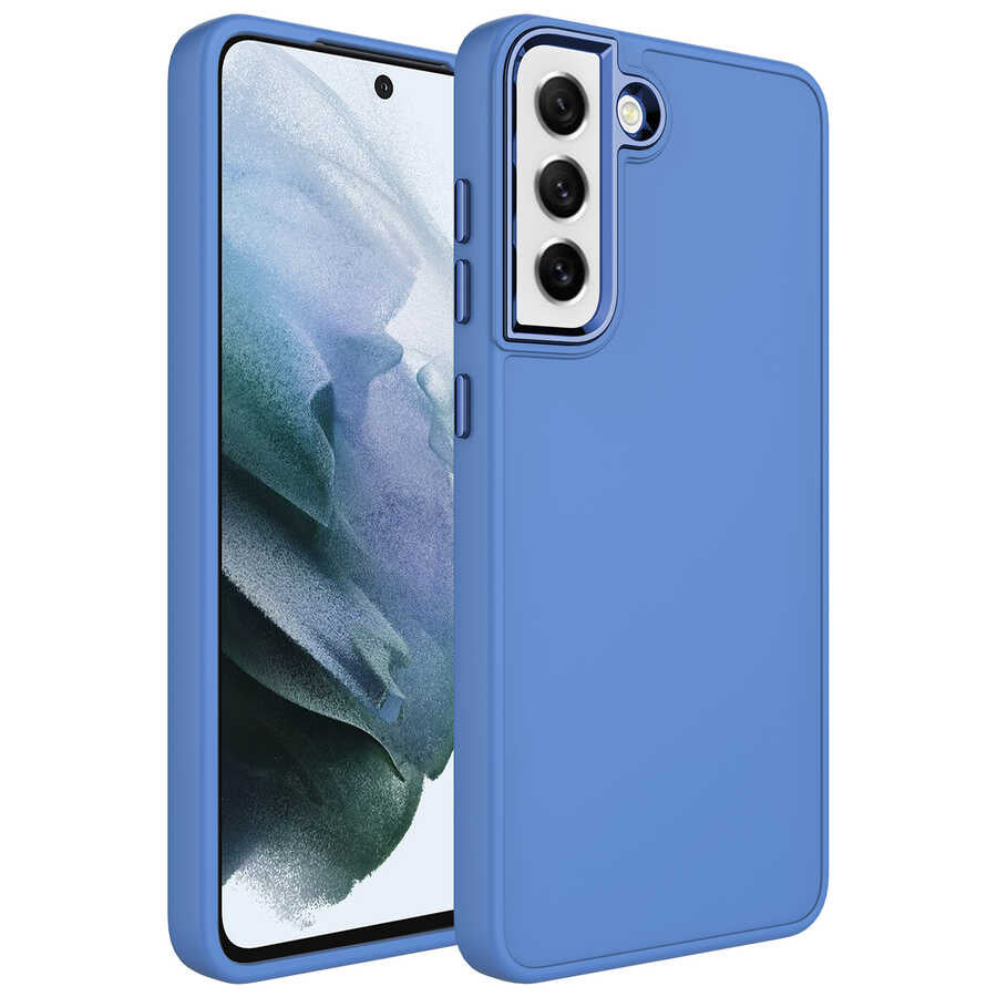 Galaxy S21 FE Kılıf Metal Çerçeve ve Buton Tasarımlı Silikon Zore Luna Kapak