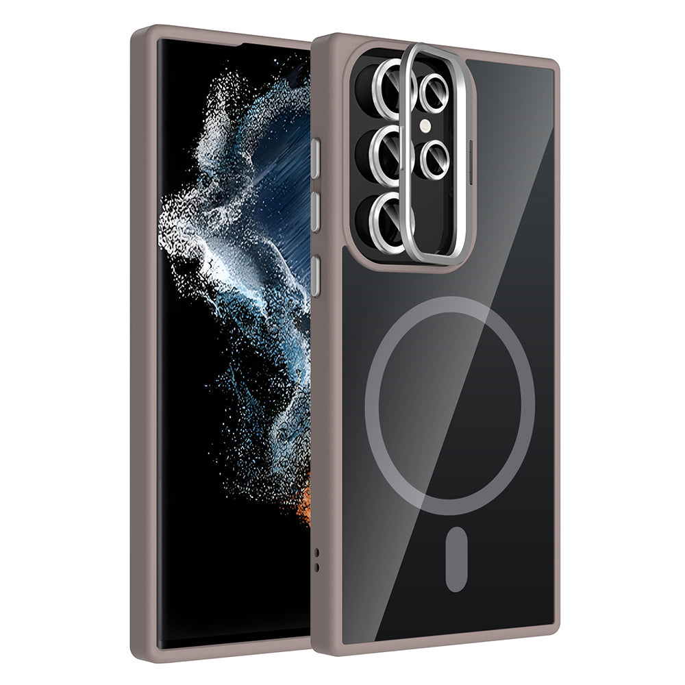 Galaxy S22 Ultra Kılıf Standlı ve Kamera Lens Hediyeli M-Safe Şarj Özellikli Zore Etro Kapak