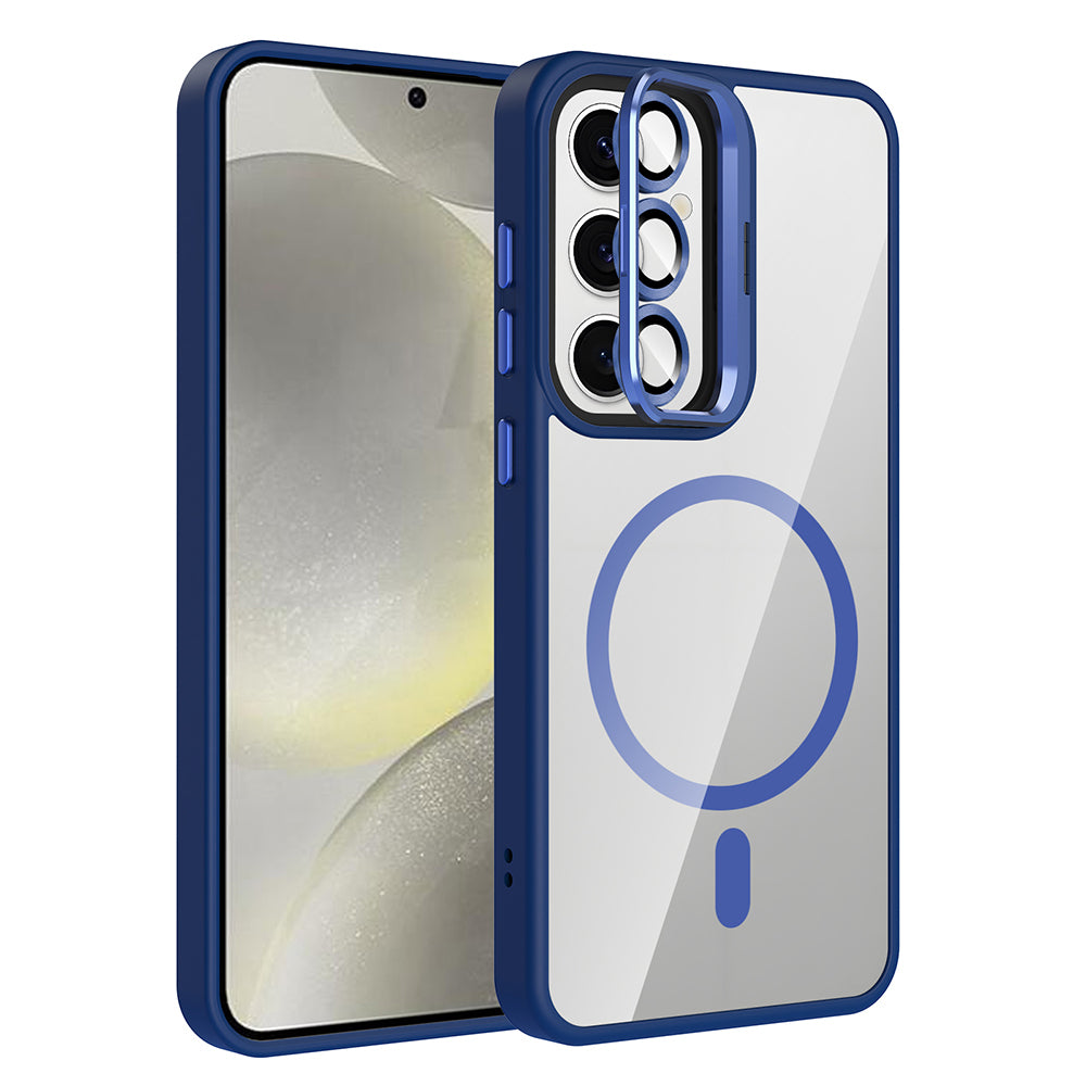 Galaxy S24 FE Kılıf Standlı ve Kamera Lens Hediyeli M-Safe Şarj Özellikli Zore Etro Kapak