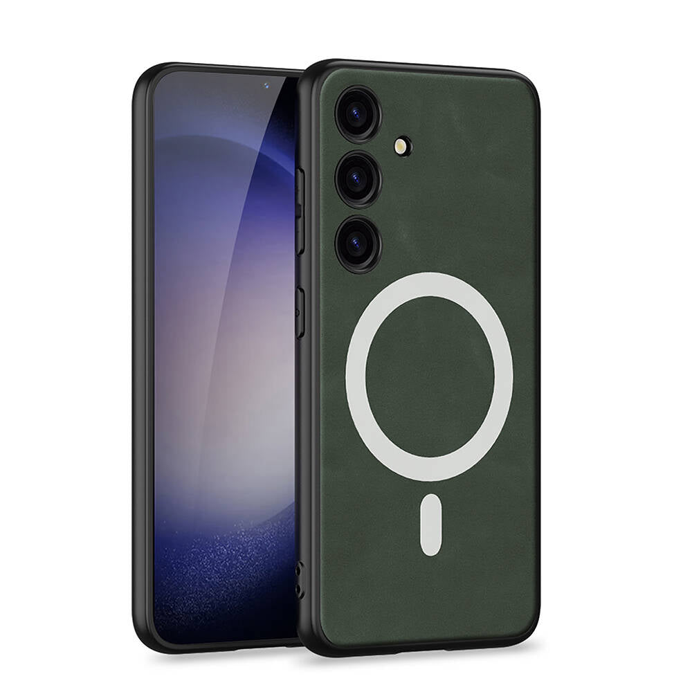 Galaxy S24 Kılıf M-safe Şarj Özellikli Deri Tasarımlı Zore Kıpta Nubuk Kapak