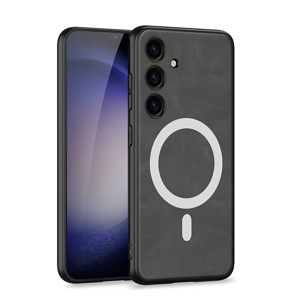 Galaxy S24 Kılıf M-safe Şarj Özellikli Deri Tasarımlı Zore Kıpta Nubuk Kapak