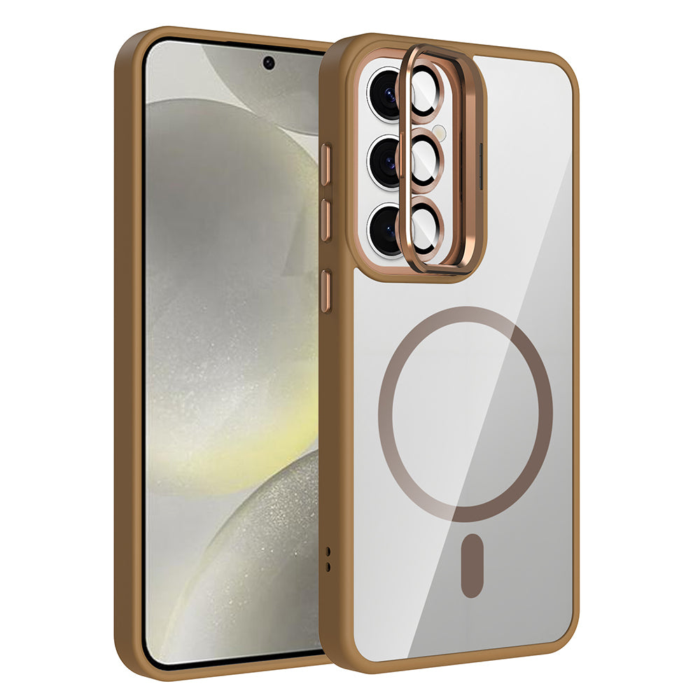 Galaxy S24 Kılıf Standlı ve Kamera Lens Hediyeli M-Safe Şarj Özellikli Zore Etro Kapak