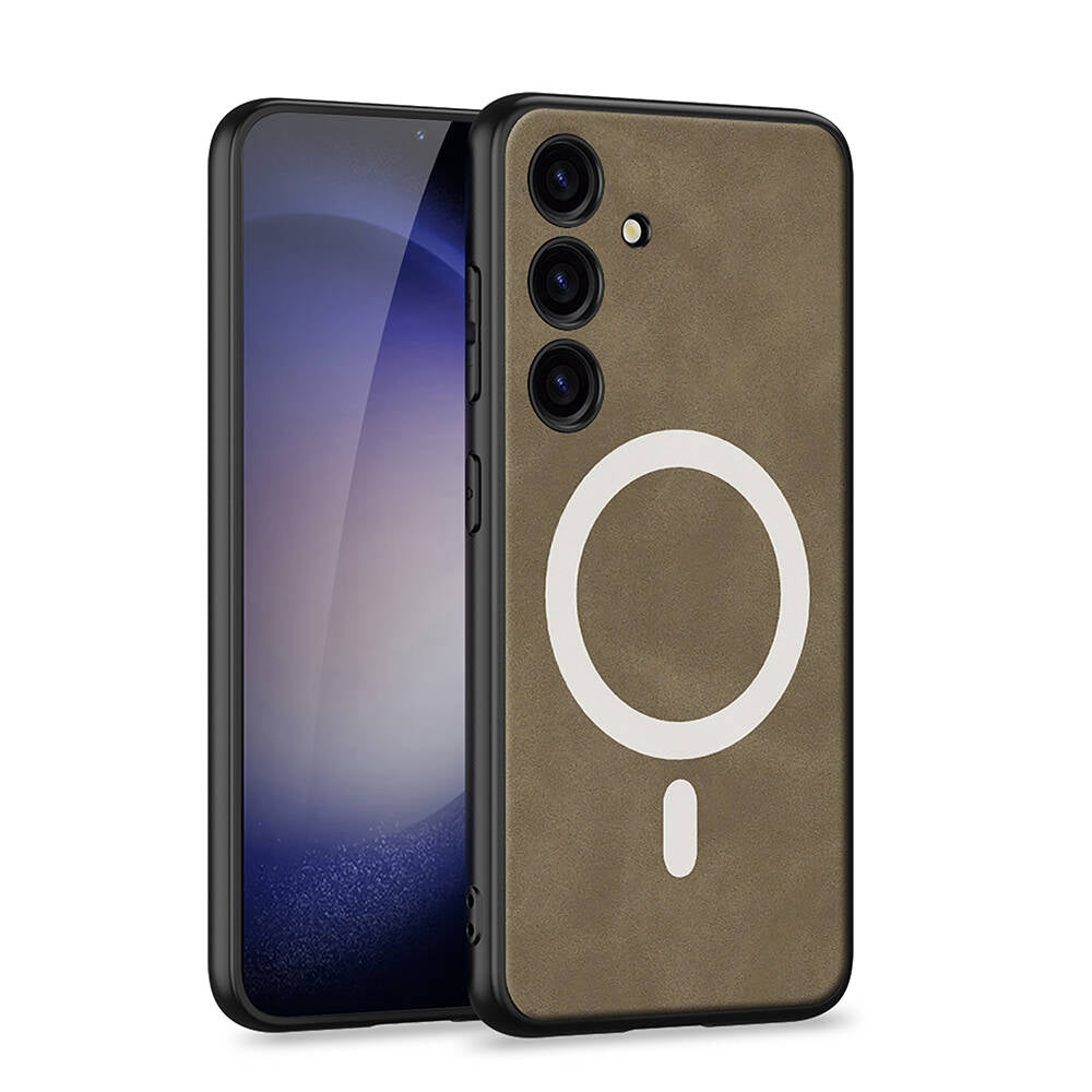 Galaxy S24 Plus Kılıf M-safe Şarj Özellikli Deri Tasarımlı Zore Kıpta Nubuk Kapak