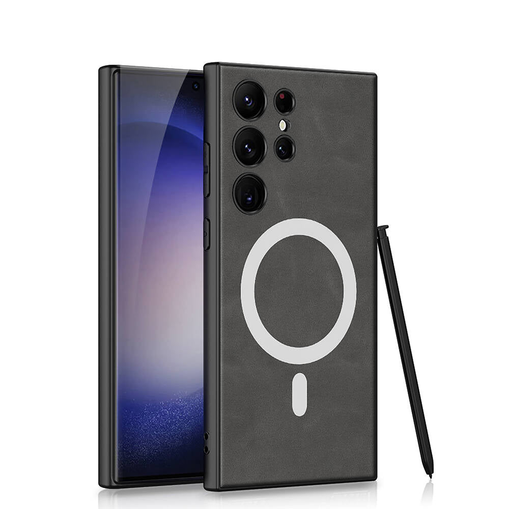 Galaxy S24 Ultra Kılıf M-safe Şarj Özellikli Deri Tasarımlı Zore Kıpta Nubuk Kapak