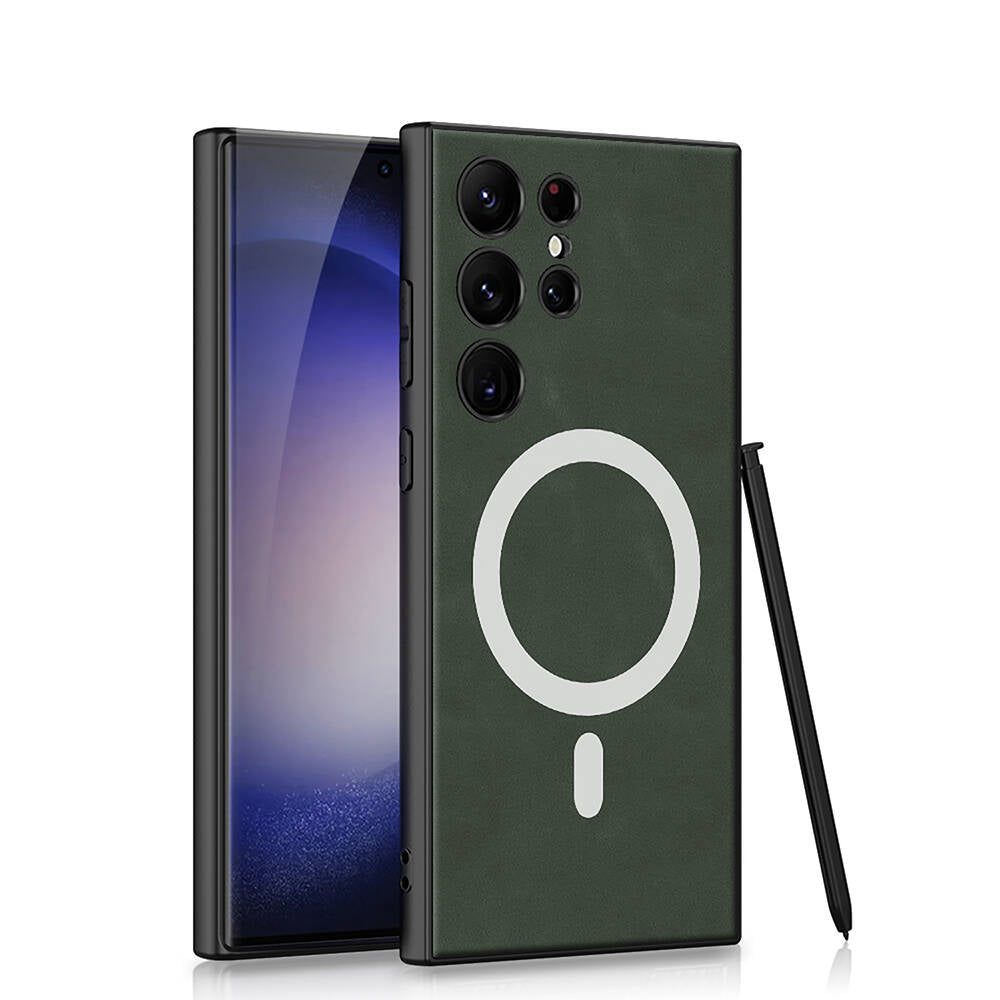 Galaxy S24 Ultra Kılıf M-safe Şarj Özellikli Deri Tasarımlı Zore Kıpta Nubuk Kapak