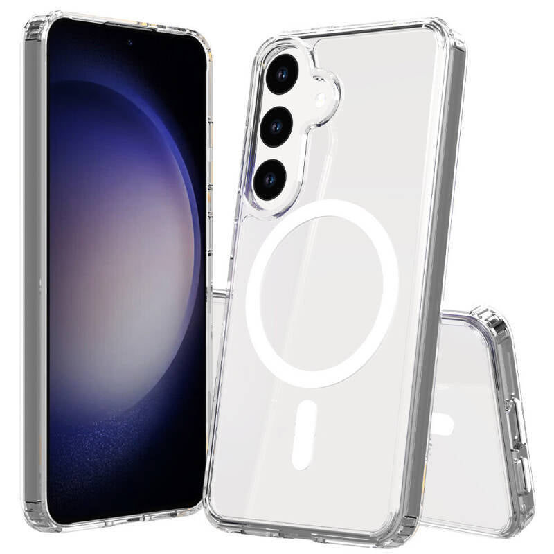 Galaxy S25 Kılıf M-safe Şarj Özellikli Şeffaf Sert PC Zore Embos Kapak