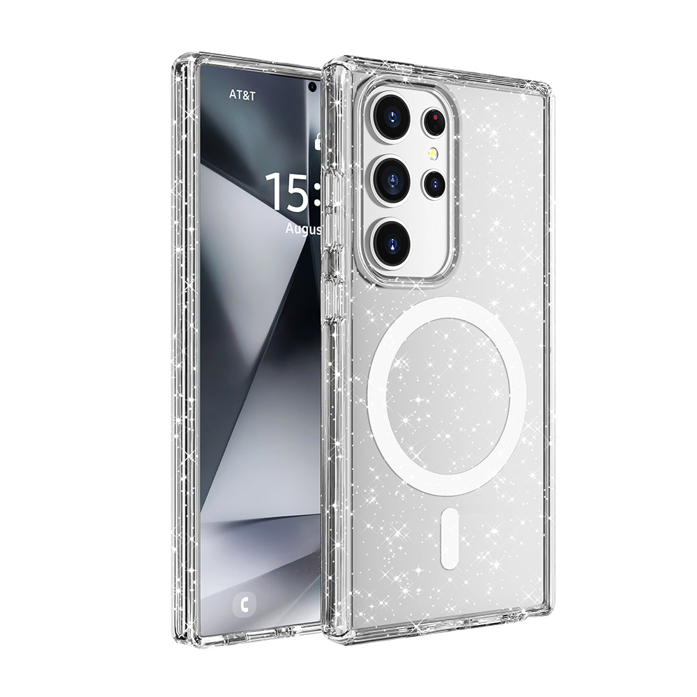 Galaxy S25 Ultra Kılıf M-safe Şarj Özellikli Parlayan Simli Saydam Renkli Zore Allstar Kapak