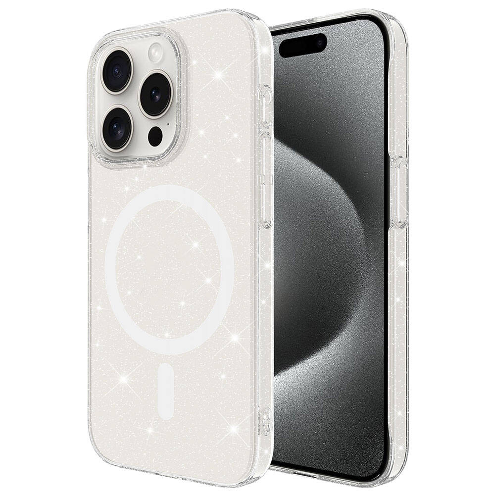 iPhone 15 Pro Max Kılıf Zore M-safe Şarj Özellikli Simli Şeffaf Arka Yüzey Erdos Silikon Kapak