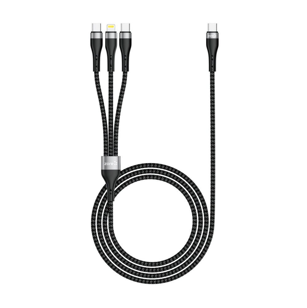 Zore ZR-45 3in1 USB-A to Lightning - Type-C - Type-C Şarj ve Data Kablosu 20W 1.5M